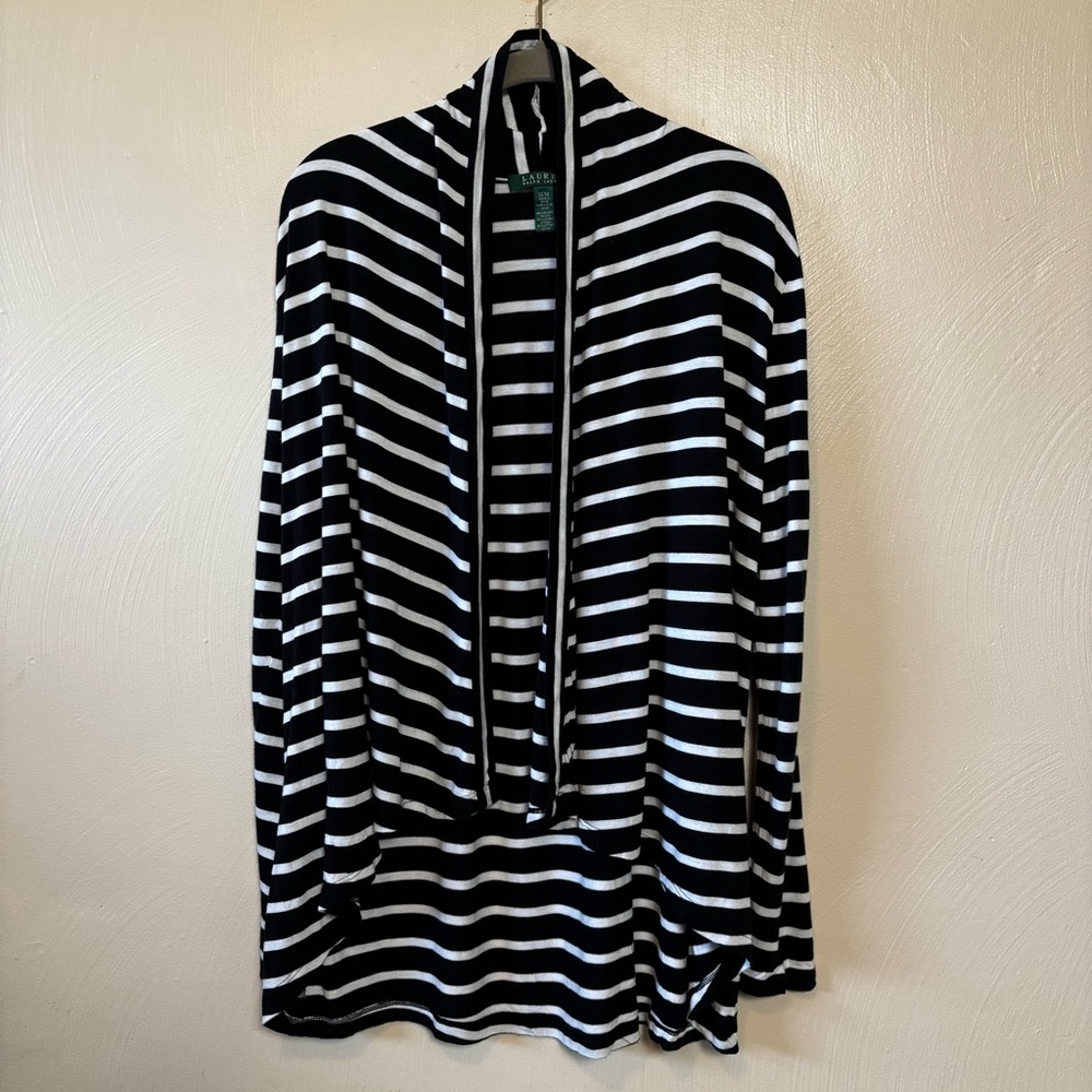 Lauren Ralph Lauren Women’s Cardigan Open Long Sleeve Striped‎ Blue Size Medium